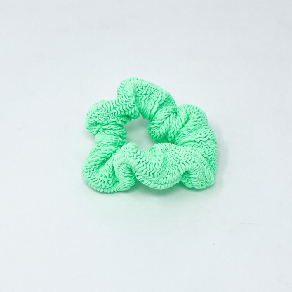 Hunza G Scrunch Crinkle Scrunchie Set Bubblegum Pink, Lime Green, Orange - Picture 6 of 8